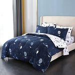 Mengersi Galaxy Bedding Comforter Sets for Twin Bed - 5 Pieces Star Space Reversible Bed in A Bag Twin, Navy White Bed Set with Comforters, Sheets, Pillowcases & Shams for Kids Toddler Boy Girls