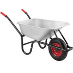 GARDEBRUK® Wheelbarrow | 100L Capacity | Load Up To 250KG | Home Garden Trolley | Heavy Duty Hand Cart | Galvanised Powder Steel Rim | All Terrain Pneumatic Tyre | Silver & Red