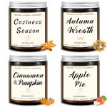 Homsolver Fall Candles Scented Candle Set, 4 Fall Scented Candles for Home Decor, Fall Decor Candles Gifts for Women Men, Apple Pie, Autumn Wreath, Cozy Season, Cinnamon Pumpkin Scented Candles for Autumn Fall