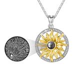 INFUSEU I Love You Necklace 100 Languages Sunflower You are My Sunshine Pendant for Women Teen 925 Sterling Silver Circle