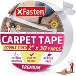 XFasten Double Sided Carpet Tape for Area Rugs, Residue-Free, 2-Inch x 30 Yards; Wood Safe 2 Faced Rug Tape for Carpet to Floor and Rug to Carpet Applications