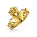 Personalize Unisex Heart Band BFF Celtic Irish Friendship Couples Promise Claddagh Ring for Men Women Teen Gold Tone Stainless Steel Customizable