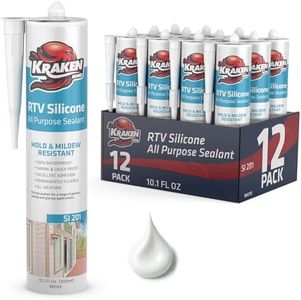 Kraken Bond White Silicone Sealant Waterproof% 100-10 fl oz Cartridge - RTV Silicone Caulk Kitchen and Bathroom, All Purpose, Window Caulking Sealant Outdoor, RV, Exterior Use Silicon - 12 Pack