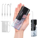 COSLUS Mini Water Flosser for Travel: Portable Compact Design - Removable Tank for Easy Cleaning - 4 Modes IPX7 Electric Flosser for Braces/Orthodontic/Sensitive Gums On-The-Go Use, Black(T40)