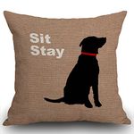 Smooffly Dog Cushion Cover,Funny Dog Sit Stay Words Throw Pillow Case Home Decorative for Men/Women Living Room Bedroom Sofa Chair 18X18 Inch Pillowcase 45X45cm