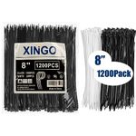 XINGO 1200 PCS Cable Zip Ties 8 inch Heavy Duty, 50lbs Tensile Strength, Black Zip Ties 1000PCS+White 200PCS, Premium Self Locking Nylon Wire ties for Indoor and Outdoor Use