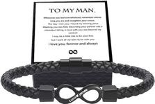 QINSHUI To My Man, Personalized Dual Name Infinity Leather Bracelet, Stainless steel Braided Bracelet, Personalized Custom Name Bracelet for Men, Bracelets for Boyfriend Xmas, Birthday, Anniversary