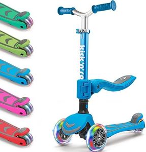 Kicknroll 2-in-1 Kick Scooter for Kids Ages 3-8, Foldable & 4 Adjustable Height Scooter with Seat, LED Flash 3 Wheel, Load 50 kg, Wide &Anti-Slip Deck, Toddler Scooter for 3 Year Old Boys Girls