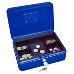 oddpod™ DL Metal Cash Box & Jewelry Safe Locker with Plastic Coin Tray & Key Lock - Large (Blue)