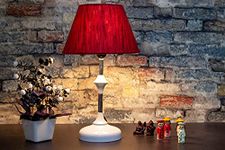 ASWAL HANDICRAFT Bedside Table lamp for Bedroom & Living Room 1inch White Handmade Red Silk Shade Side Table Lamps for Home Decoration Without Night Bulb