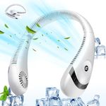 Neck Fan, 5000mAh Portable Neck Fan Foldable with LED Display, Neck Fan Rechargeable Bladeless with 3 Speeds Powerful Wind, USB Mini Hands Free Cooling Personal Fan for Outdoor Travel (White)