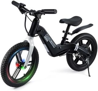 GROWNEER Electric Balance Bike for Kids, 14-Inch Tires, Ages 3-7,9.3 Mile Range, Lightweight 16.5lbs, 3 Speed Settings (3.1/6.2/9.3 mph) Light-up Front Tire & Adjustable Seat, Black
