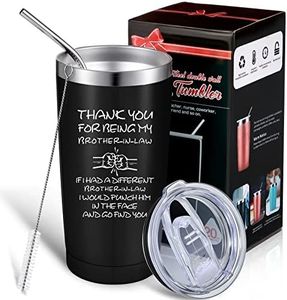 Geiserailie Christmas Brother in Law Gifts for Birthday Thank for Being My Brother in Law Mug Tumbler with Lid Straw Brush and Gift Box 20 Oz Stainless Steel Vacuum Sealed Ideal for Xmas(Black)