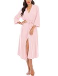 Women Kimono Robes Lightweight Long Robe Knit Bathrobe Soft Sleepwear V-Neck Loungewear for Women S-XXL (Light pink, Large)