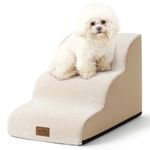 COZY KISS Dog Stairs for Small Dogs, Curved Pet Step with Leakproof Cover, High Density Foam Cat Ramp for Bed or Sofa, Lightweight, Durable, Comfort, 15.7x22.4x15.7 inch, 3 Tiers, Beige