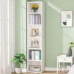 Tribesigns Tall Narrow Bookcase, 180 cm White Corner Bookcase with Storage, 6 Tier Cube Display Shelves for Living Room, Bedroom