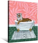 Funny Tiger Bathroom Wall Art Tiger in Bathtub Canvas Prints Safari Animal Picture Tropical Boho Bath Poster Print for Bathroom Bedroom Dorm Wall Decor