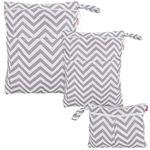 Damero 3pcs Pack Wet Dry Bag for Cloth Diapers Daycare Organizer Bag, Gray Chevron