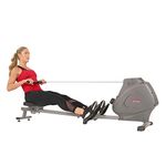 Sunny Health & Fitness Compact Folding Magnetic Rowing Machine with LCD Monitor, Bottle Holder, 109 cm Slide Rail, 129 kg Max Weight - Synergy Power Motion - SF-RW5801, Gray