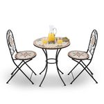 Alpine Corporation Indoor/Outdoor 3-Piece Mosaic Bistro Set Folding Table and Chairs Patio Seating, Tan