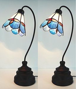 Pair of Traditional Vintage Tiffany Classic Style Stained Glass Desk Table Lamp Set of 2 (60)