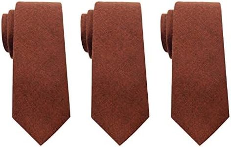 Mantieqingway Mens Ties 2.36" Cotton Skinny Ties for Men Wedding Party Solid Color Necktie (Brunt Orange 3 Pcs)