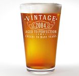 Vintage 2004 Etched 16oz Pint Beer Soda Pub Glass - Aged to Perfection - 20th Birthday Gifts for Him Men - 20 Years Old Decorations Anniversary for Her Women 2.0