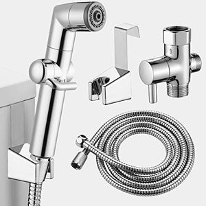 MIAOHUI Handheld Bidet Sprayer for Toilet, Muslim Shower, Cloth Diaper Sprayer for Toilet, Toilet Sprayer Attachment, Health Faucet, Bum Gun with Hose and Holder, Wall or Toilet Mount (Chrome)