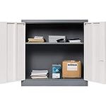 The WORKPLACE Depot Metal Storage Cabinet, Small Lockable Steel Utility Office Garage Cupboard With 1 Shelf (Grey)