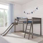 Max & Lily Twin Size Low Loft Bed with Slide and Ladder, Classic Solid Wood Kids Bedroom Furniture, 400 lbs Weight Capacity, 14" Safety Guardrail, Anti-Slip Steps, Clay