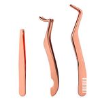 3pcs Eyelash Applicator, Lash Tweezers for Eyelashes Lash Clip Lash Applicator Tool for Eyelash Extension for Girls Women Beginners Makeup Artists (rose gold)