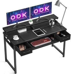 ODK Mesa Escritorio, Mesa Ordenador con Cajón Oficina con Soporte Monitor para Estudiantes y Trabajadores, Escritorios con Estante para Teclado para Dormitorio, Hogar, Oficina (120x48x90cm, Black)