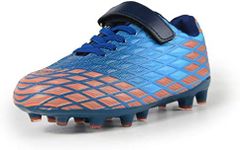 Sooneeya Kids Soccer Cleats Cut Girls Football Shoes Fashion Boy FG Soccer Shoes Blue Orange Size 1 M US Little Kid