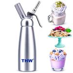 THW® Aluminium Cream Whipper 1000ml | Durable Whipped Cream Dispenser for Home & Commercial Use | 3 Nozzles, Charger Holder, Brush | Leak-Resistant Canister for Cafes, Restaurants & Hotels