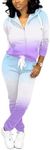 Nimsruc Two Piece Outfits For Women Casual Tracksuit Hoodie Jogging Suits Long Sleeve Sweatsuit Pants Sets Blue Purple White Gradient S