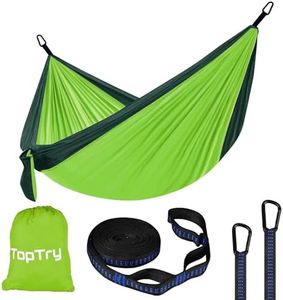 Camping Hammock, Single & Double Hammock Premium Quality Nylon with 2 Tree Straps and 2 Metal Hooks, Lightweight for Backpacking, Camping Gear for Outdoor, Backpacking, Travel, Beach, Hiking