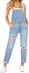 Vetinee Women's Placid Blue Adjustable Straps Pockets Destroyed Boyfriend Denim Bib Overalls Jeans Pants XX-Large