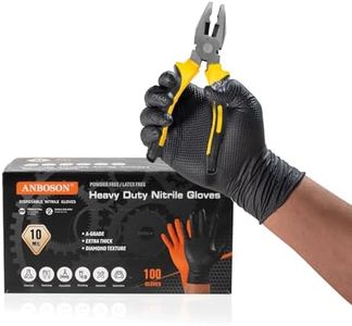 ANBOSON 10 Mil Nitrile Disposable Gloves Heavy Duty Mechanic Gloves Raised Diamond Texture Thick Black, 100 Pack Large