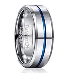 NUNCAD 8mm Silver Tungsten Ring for Men Women Blue Grooved Tungsten Carbide Ring Engagement Weeding Promise Ring Band High Polished Comfort Fit Size Q1/2