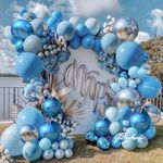 Blue Balloon Garland Arch Kit - Double Stuffed Pastel Blue Silver Balloons Different Size Dusty Blue Metallic Latex Balloons For Baby Shower Birthday Wedding Graduation Ocean Themed Party Decoration