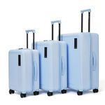 MOKOBARA The Transit Wave Set Of 3 Luggage|Small 54Cm, Medium 64Cm & Large 74Cm Blue Polycarbonate 8 Wheel Spinner Trolley Hardsided Suitcase With Built In Tsa Lock Travel Suitcase (Shy Blue)