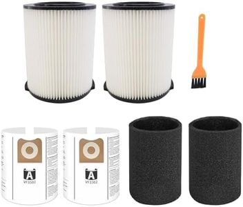 2 Pack VF4000 Filter Replacement for Ridgid for Shop Vac 5-20 Gallon Wet Dry Vacuums + VF3502 Shop Vac Bags + 2 Pack Foam Sleeve for Ridgid Wet Dry Vacuum + 1 Pack Brush Cleaner (7 Pack)