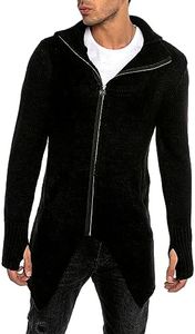 RED BRIDGE Cardigan da Uomo Giacca Lunga con Cappuccio Cappotto in Cotone Nero L