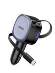 UGREEN 75W Retractable Car Charger 3 in 1 USB C Car Charger Fast Charging Cigarette Lighter Adapter Compatible with MacBook, iPad, iPhone 16 15, Galaxy S25 S24