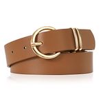 Women’s Leather Belts for Jeans Pants Fashion Gold Buckle Ladies Waist Belt, Brown, Fit Waist Size 32-37 inches