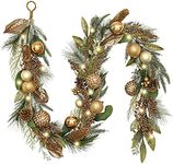 Valery Madelyn Pre-Lit Christmas Garland with Lights for Mantle, 6 feet Lighted Battery Operated Xmas Garland with Bronze Gold Balls for Front Door Fireplace Table Centerpiece Outdoor Window Decor