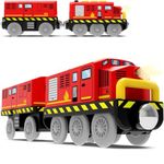 Zuoan Wooden Train Toy Battery Operated Locomotive for Track, Motorised Toddlers with Magnetic Connection, Compatible Thomas, Brio, Chuggington, Melissa and Doug, Red