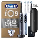 Oral-B iO Series 9 Electric Toothbrush Duo Pack (Black & Aqua Marine), 2 Rechargeable Toothbrushes with 4 Replacement Heads, Charging Travel Case, Charger & Accessories, Designed by Braun