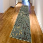 Ottomanson Ottohome Collection Contemporary Leaves Design Rubber Back Runner Rug , 80 cm x 300 cm, Seafoam