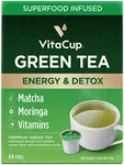 VitaCup Green Tea Pods, Enhance Energy & Detox with Matcha, Moringa, B Vitamins, D3, Keto, Paleo, Vegan, Recyclable Single Serve Pod, Compatible with Keurig K-Cup Brewers,64 Ct